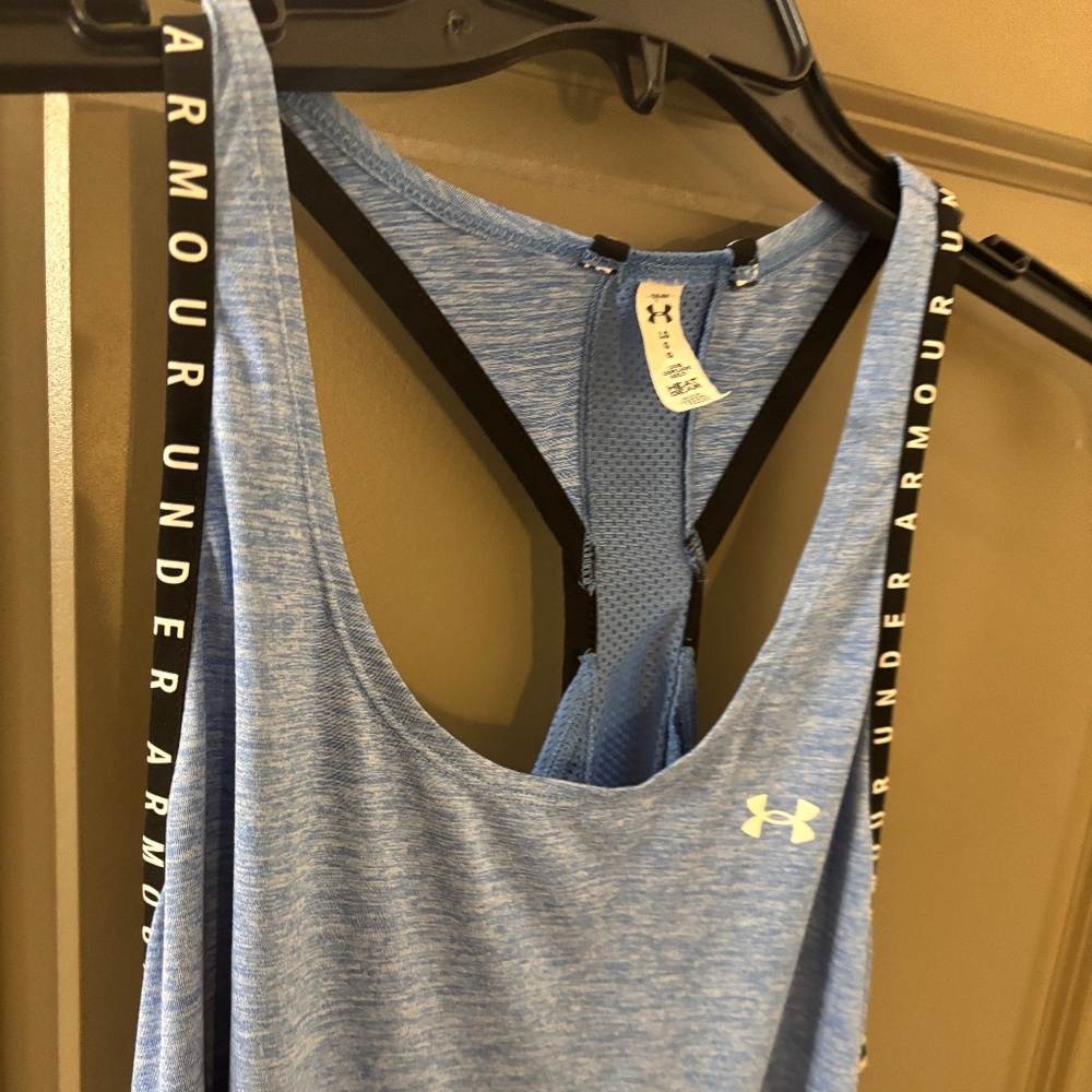 Under Armour Black and White blue Tank- L